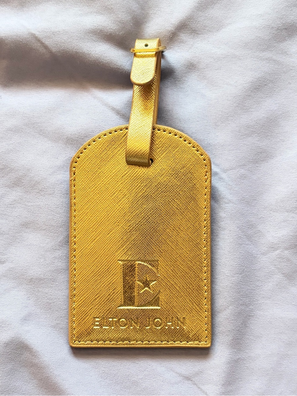 Elton John Metallic Gold Leather Travel Luggage Tag